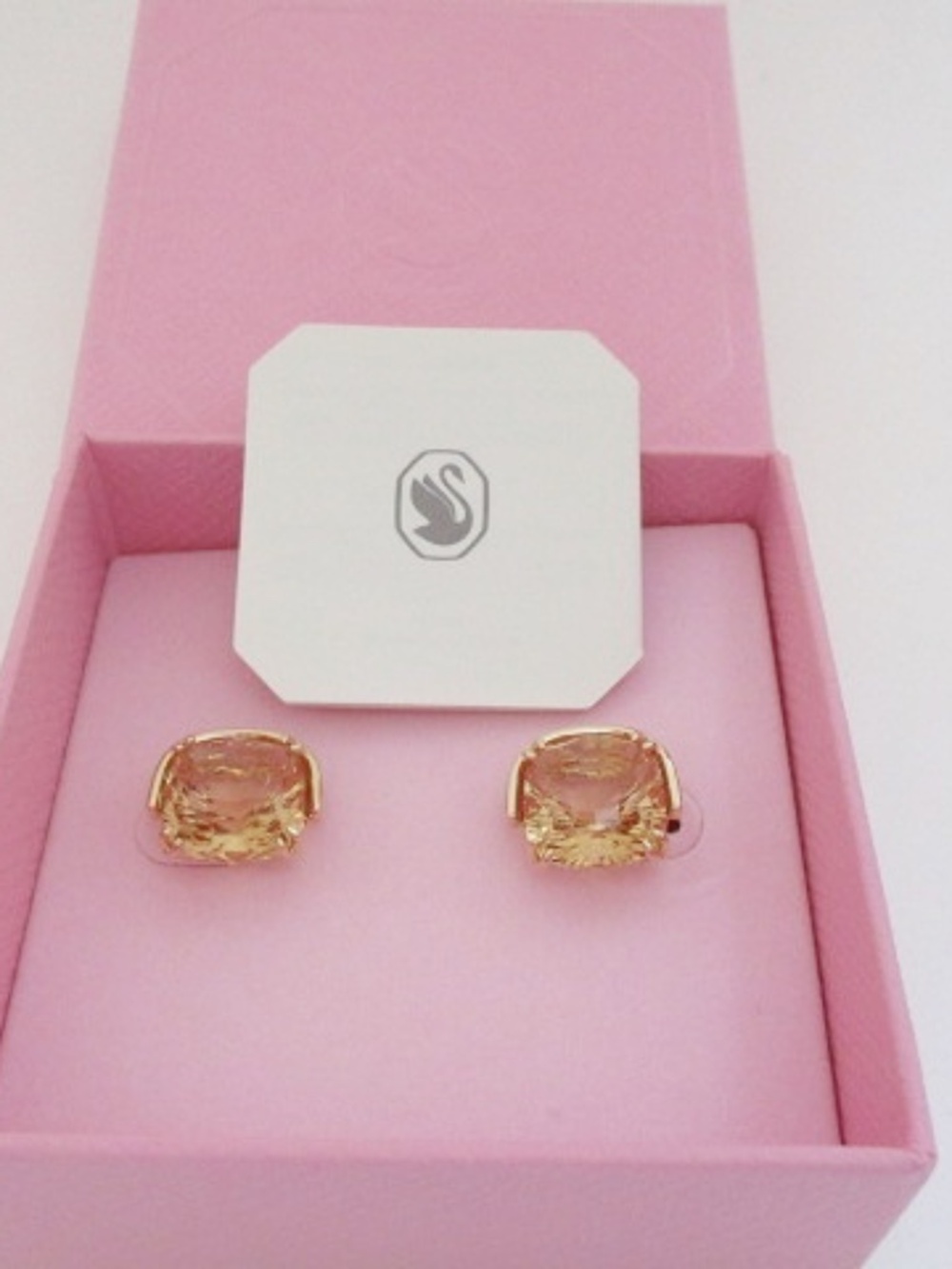 SWAROVSKI - Cushion Cut Post Back Earrings - Gold Tone